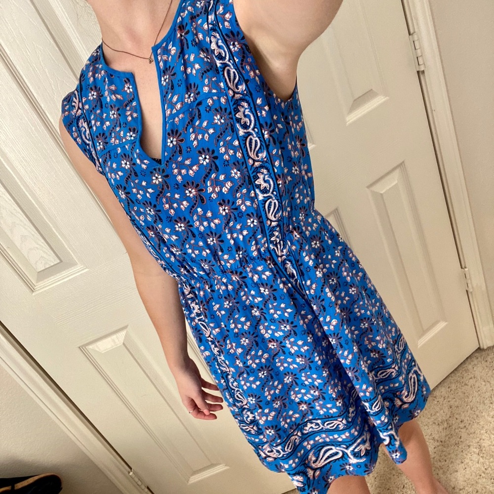 J Crew Sleeveless Blue Floral Dress